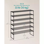6-Tier Metal Shoe Rack Organizer, Upright or Upside Down, Holds 24-30 Pairs, Stackable, 11.8x36.2x42.7 Inches, Black for Entryway