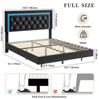 King Size Floating Bed Frame with LED Lights. Upholstered Platform Bed with Diamond Headboard. Wood Slats. No Box Spring Needed. Noise-Free