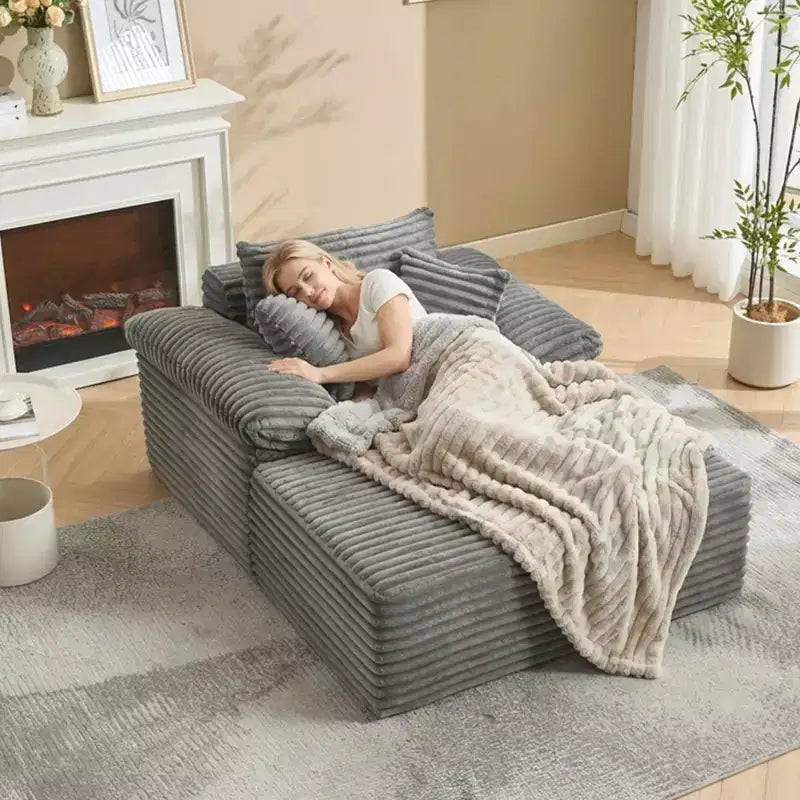 48.8 Oversized Chaise Lounge Chair Sofa Bed - Corduroy Upholstered Boneless Sofa with Pillows & Wide Armrest for Living Room Bedroom