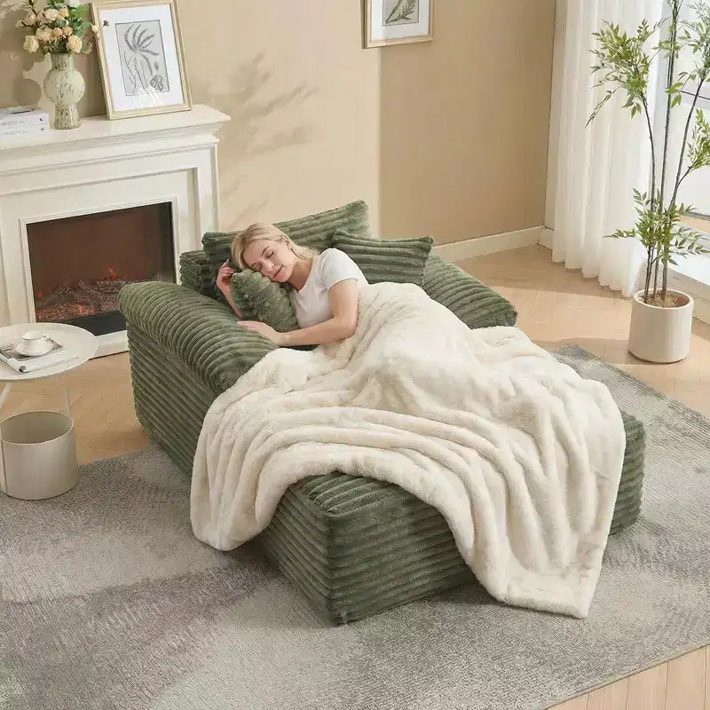48.8 Oversized Chaise Lounge Chair Sofa Bed - Corduroy Upholstered Boneless Sofa with Pillows & Wide Armrest for Living Room Bedroom