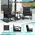 Costway 3 PCS Rattan Rocking Chair Set with Acacia Wood Tabletop Armrests for Porch Balcony Mix Brown + Beige/Gray/Navy/Black