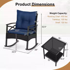 Costway 3 PCS Rattan Rocking Chair Set with Acacia Wood Tabletop Armrests for Porch Balcony Mix Brown + Beige/Gray/Navy/Black
