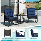 Costway 3 PCS Rattan Rocking Chair Set with Acacia Wood Tabletop Armrests for Porch Balcony Mix Brown + Beige/Gray/Navy/Black