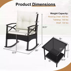 Costway 3 PCS Rattan Rocking Chair Set with Acacia Wood Tabletop Armrests for Porch Balcony Mix Brown + Beige/Gray/Navy/Black