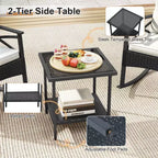 Costway 3 PCS Rattan Rocking Chair Set with Acacia Wood Tabletop Armrests for Porch Balcony Mix Brown + Beige/Gray/Navy/Black