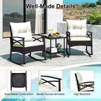 Costway 3 PCS Rattan Rocking Chair Set with Acacia Wood Tabletop Armrests for Porch Balcony Mix Brown + Beige/Gray/Navy/Black