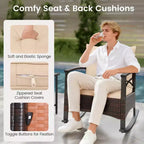 Costway 3 PCS Rattan Rocking Chair Set with Acacia Wood Tabletop Armrests for Porch Balcony Mix Brown + Beige/Gray/Navy/Black