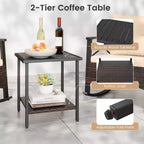 Costway 3 PCS Rattan Rocking Chair Set with Acacia Wood Tabletop Armrests for Porch Balcony Mix Brown + Beige/Gray/Navy/Black