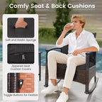 Costway 3 PCS Rattan Rocking Chair Set with Acacia Wood Tabletop Armrests for Porch Balcony Mix Brown + Beige/Gray/Navy/Black