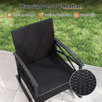 Costway 3 PCS Rattan Rocking Chair Set with Acacia Wood Tabletop Armrests for Porch Balcony Mix Brown + Beige/Gray/Navy/Black