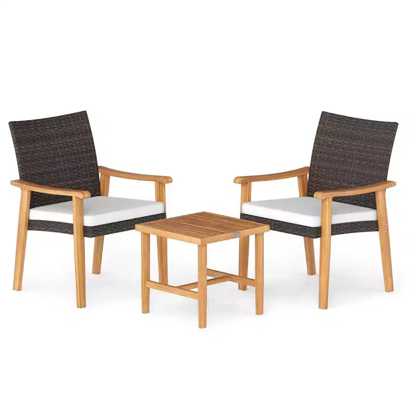 Costway 3 PCS Patio PE Wicker Furniture Set with Coffee Table and Cushions for Front Porch