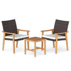 Costway 3 PCS Patio PE Wicker Furniture Set with Coffee Table and Cushions for Front Porch