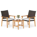 Costway 3 PCS Patio PE Wicker Furniture Set with Coffee Table and Cushions for Front Porch