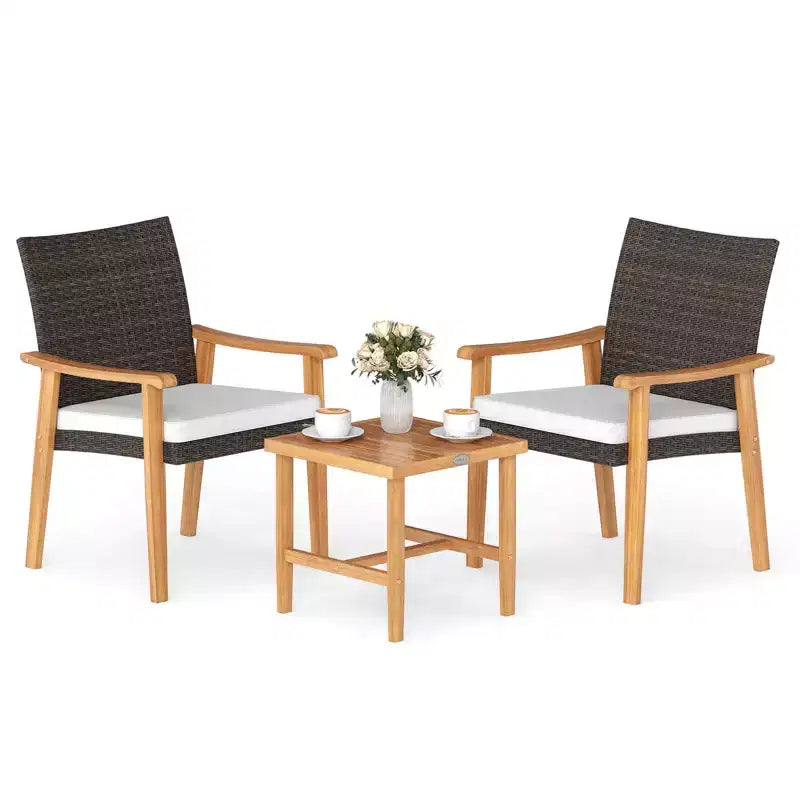 Costway 3 PCS Patio PE Wicker Furniture Set with Coffee Table and Cushions for Front Porch