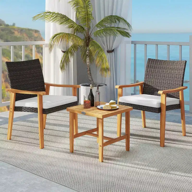 Costway 3 PCS Patio PE Wicker Furniture Set with Coffee Table and Cushions for Front Porch