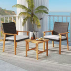 Costway 3 PCS Patio PE Wicker Furniture Set with Coffee Table and Cushions for Front Porch