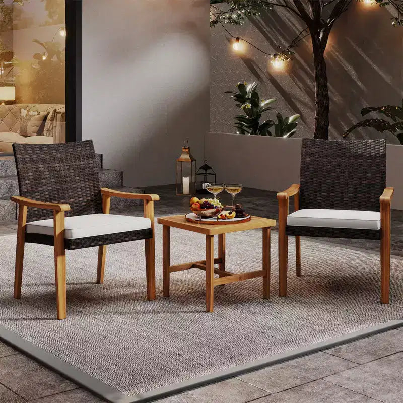 Costway 3 PCS Patio PE Wicker Furniture Set with Coffee Table and Cushions for Front Porch