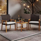 Costway 3 PCS Patio PE Wicker Furniture Set with Coffee Table and Cushions for Front Porch