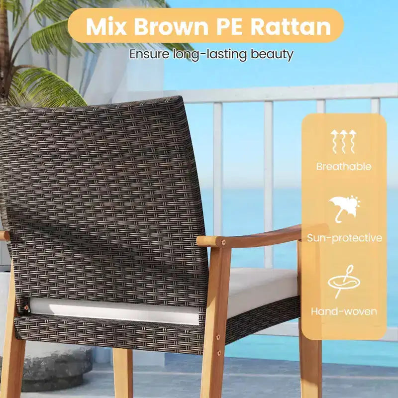Costway 3 PCS Patio PE Wicker Furniture Set with Coffee Table and Cushions for Front Porch