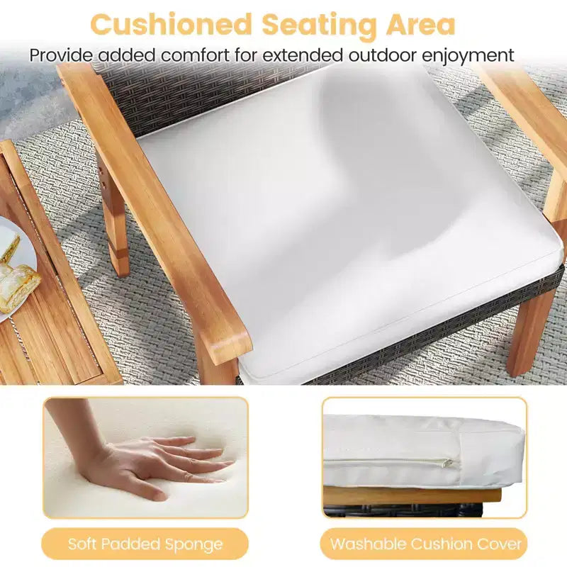 Costway 3 PCS Patio PE Wicker Furniture Set with Coffee Table and Cushions for Front Porch