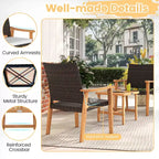 Costway 3 PCS Patio PE Wicker Furniture Set with Coffee Table and Cushions for Front Porch