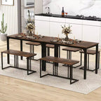 Costway 4-Piece Dining Table Set Industrial Kitchen Table Set w/ Bench & 2 Stools for 4