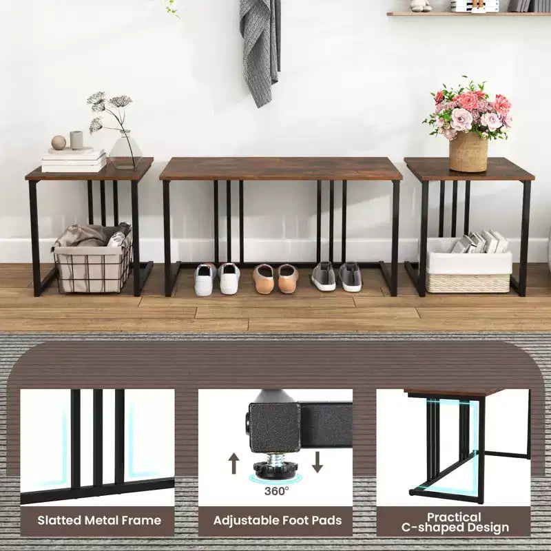 Costway 4-Piece Dining Table Set Industrial Kitchen Table Set w/ Bench & 2 Stools for 4