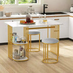Costway 3 Piece Dining Table Set w/ 2 Stools 2-tier Storage Shelf Upholstered Seat