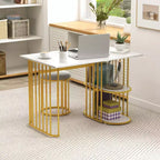 Costway 3 Piece Dining Table Set w/ 2 Stools 2-tier Storage Shelf Upholstered Seat