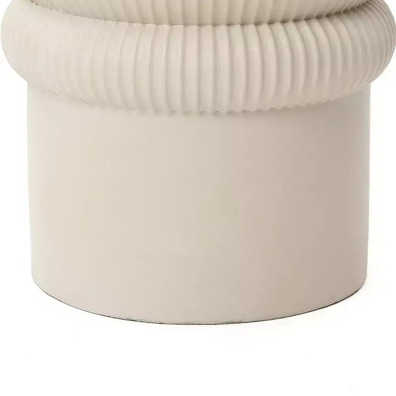 LuxenHome 18 Fluted Outdoor Side Table, Beige Modern Round Side Tables, Sculptural Small Accent Table for Backyard, Porch, Garden