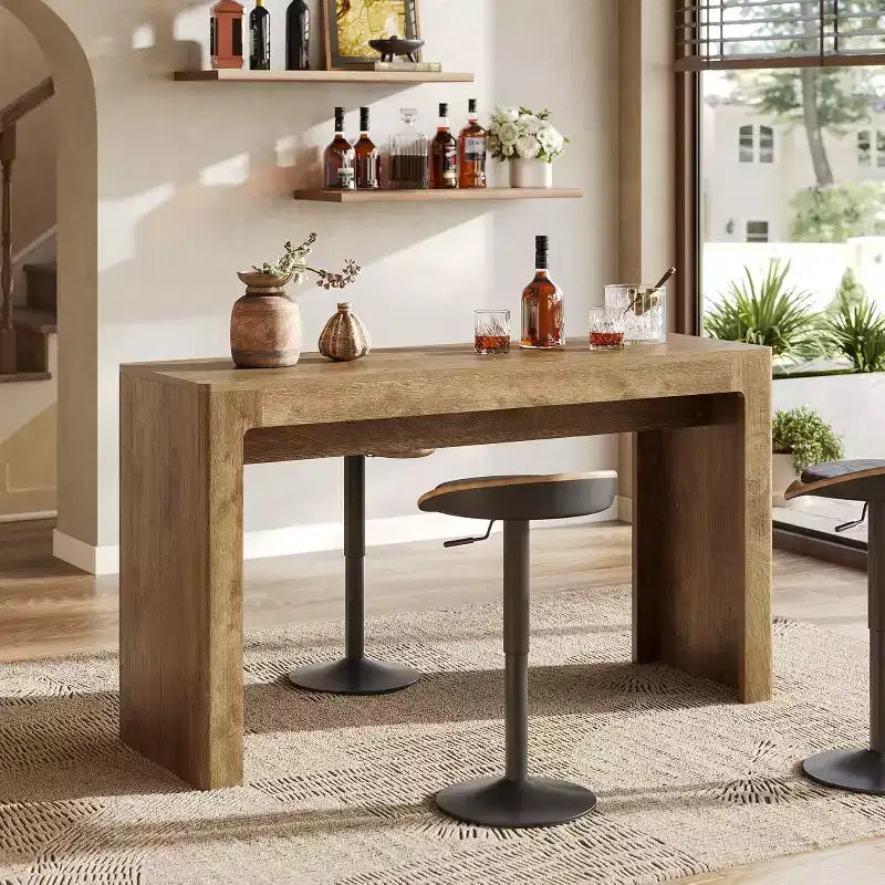 Lantine Wooden 63 Bar Table, Rectangular Counter Height Pub Dining Table for 4-6, Modern Home Bar Unit for Kitchen, Bistro, Balcony