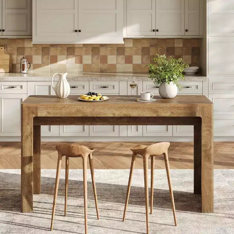 Lantine Wooden 63 Bar Table, Rectangular Counter Height Pub Dining Table for 4-6, Modern Home Bar Unit for Kitchen, Bistro, Balcony