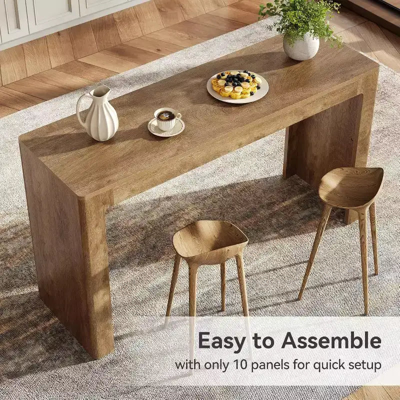 Lantine Wooden 63 Bar Table, Rectangular Counter Height Pub Dining Table for 4-6, Modern Home Bar Unit for Kitchen, Bistro, Balcony