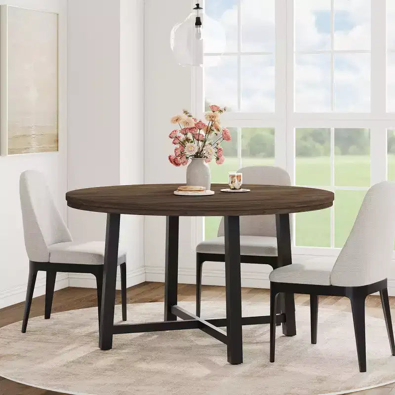 Industrial 47 Inch Round Dining Table for 4-6, Space Saving Wood Kitchen Table with Metal Frame, Rustic Modern Dining Table, No Chairs