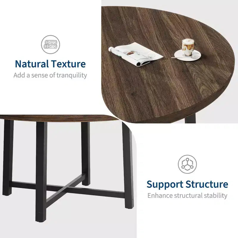 Industrial 47 Inch Round Dining Table for 4-6, Space Saving Wood Kitchen Table with Metal Frame, Rustic Modern Dining Table, No Chairs