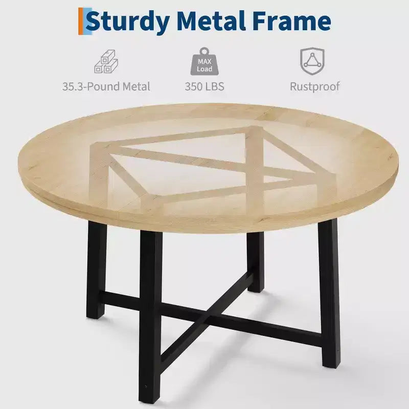 Industrial 47 Inch Round Dining Table for 4-6, Space Saving Wood Kitchen Table with Metal Frame, Rustic Modern Dining Table, No Chairs