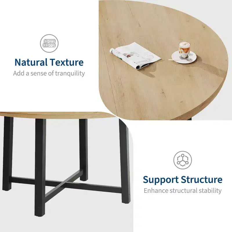 Industrial 47 Inch Round Dining Table for 4-6, Space Saving Wood Kitchen Table with Metal Frame, Rustic Modern Dining Table, No Chairs