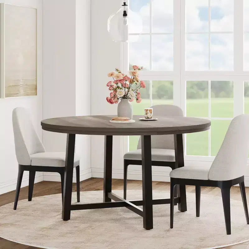 Industrial 47 Inch Round Dining Table for 4-6, Space Saving Wood Kitchen Table with Metal Frame, Rustic Modern Dining Table, No Chairs