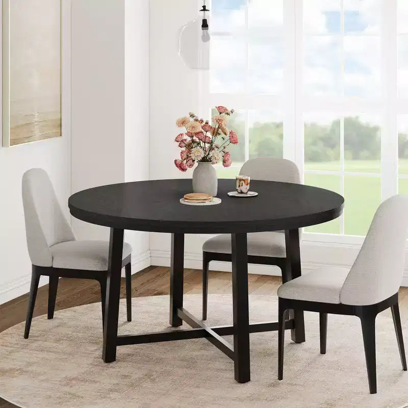 Industrial 47 Inch Round Dining Table for 4-6, Space Saving Wood Kitchen Table with Metal Frame, Rustic Modern Dining Table, No Chairs