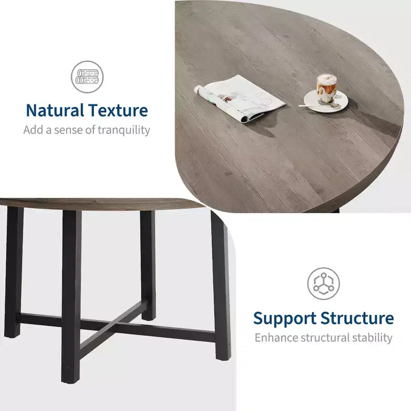 Industrial 47 Inch Round Dining Table for 4-6, Space Saving Wood Kitchen Table with Metal Frame, Rustic Modern Dining Table, No Chairs