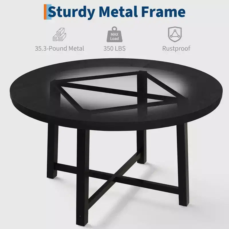 Industrial 47 Inch Round Dining Table for 4-6, Space Saving Wood Kitchen Table with Metal Frame, Rustic Modern Dining Table, No Chairs