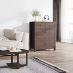 5 Drawer Wood Dresser with Deep Storage Drawers, Sturdy Entryway Cabinet with Round Handles for Bedroom Living Room Office