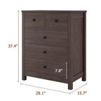 5 Drawer Wood Dresser with Deep Storage Drawers, Sturdy Entryway Cabinet with Round Handles for Bedroom Living Room Office