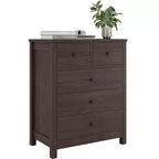 5 Drawer Wood Dresser with Deep Storage Drawers, Sturdy Entryway Cabinet with Round Handles for Bedroom Living Room Office