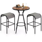 Costway 3 PCS Patio Bistro Set Round Table w/ 1.6 Umbrella Hole & 2 Stools Metal Frame