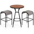 Costway 3 PCS Patio Bistro Set Round Table w/ 1.6 Umbrella Hole & 2 Stools Metal Frame