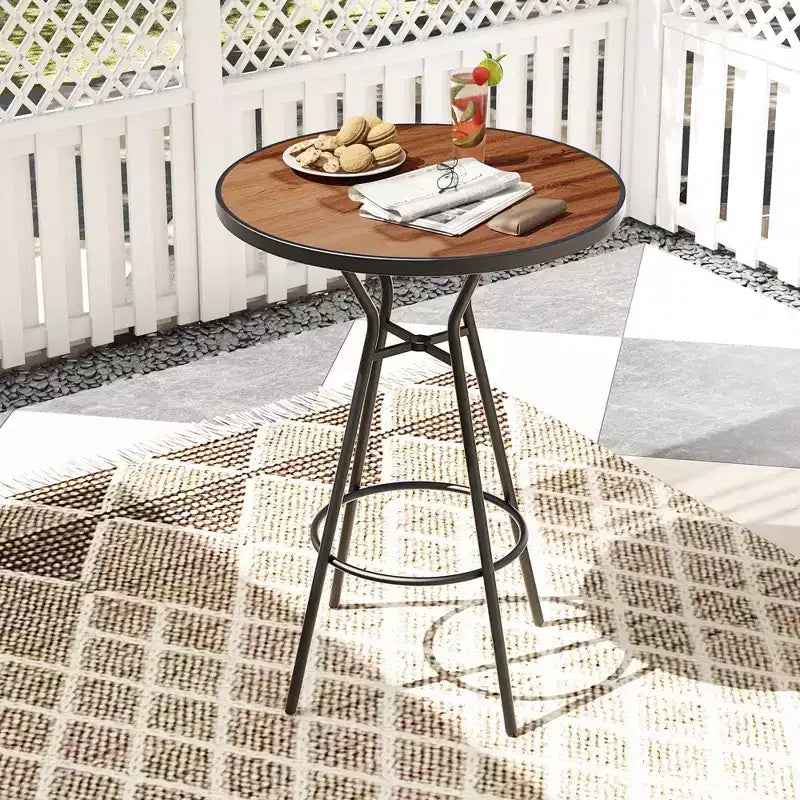 Costway 3 PCS Patio Bistro Set Round Table w/ 1.6 Umbrella Hole & 2 Stools Metal Frame