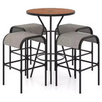 Costway 5 PCS Patio Bistro Set Round Table w/ 1.6 Umbrella Hole & 4 Stools Metal Frame