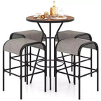 Costway 5 PCS Patio Bistro Set Round Table w/ 1.6 Umbrella Hole & 4 Stools Metal Frame