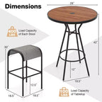 Costway 5 PCS Patio Bistro Set Round Table w/ 1.6 Umbrella Hole & 4 Stools Metal Frame